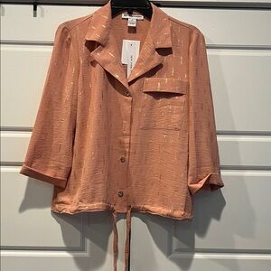Stylish Peach Button-Down Shirt with Gold Details